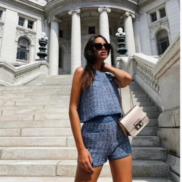 NWT ZARA HIGH WAISTED TWEED SWEATER SHORTS - Picture 1 of 6